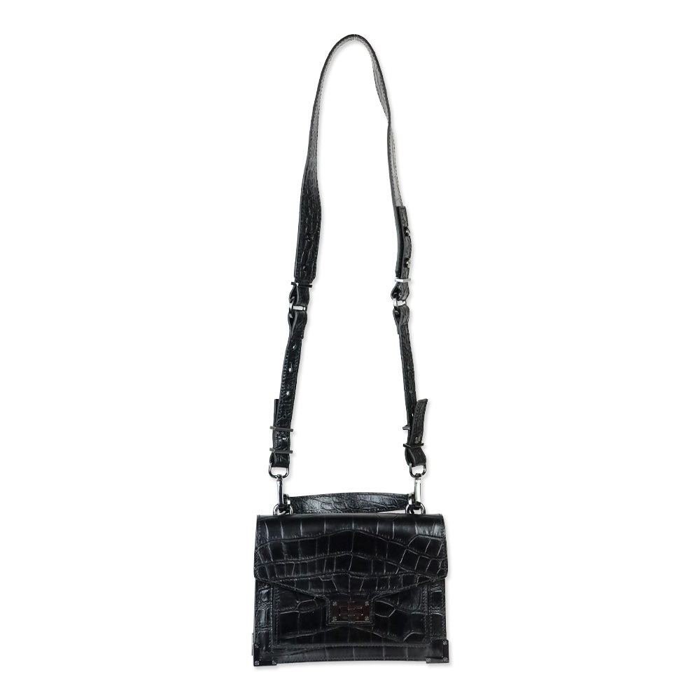 The Kooples Black Croc Embossed Leather Medium Emily Crossbody Bag