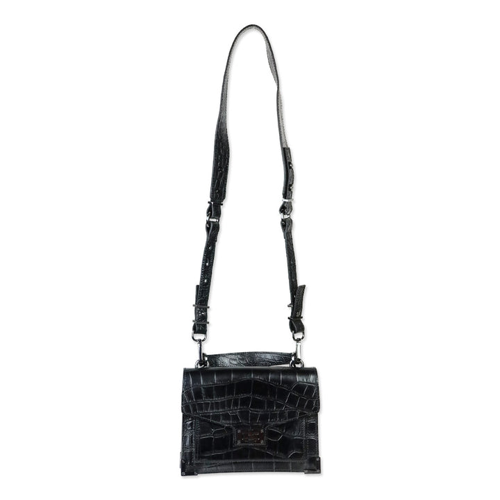 The Kooples Black Croc Embossed Leather Medium Emily Crossbody Bag