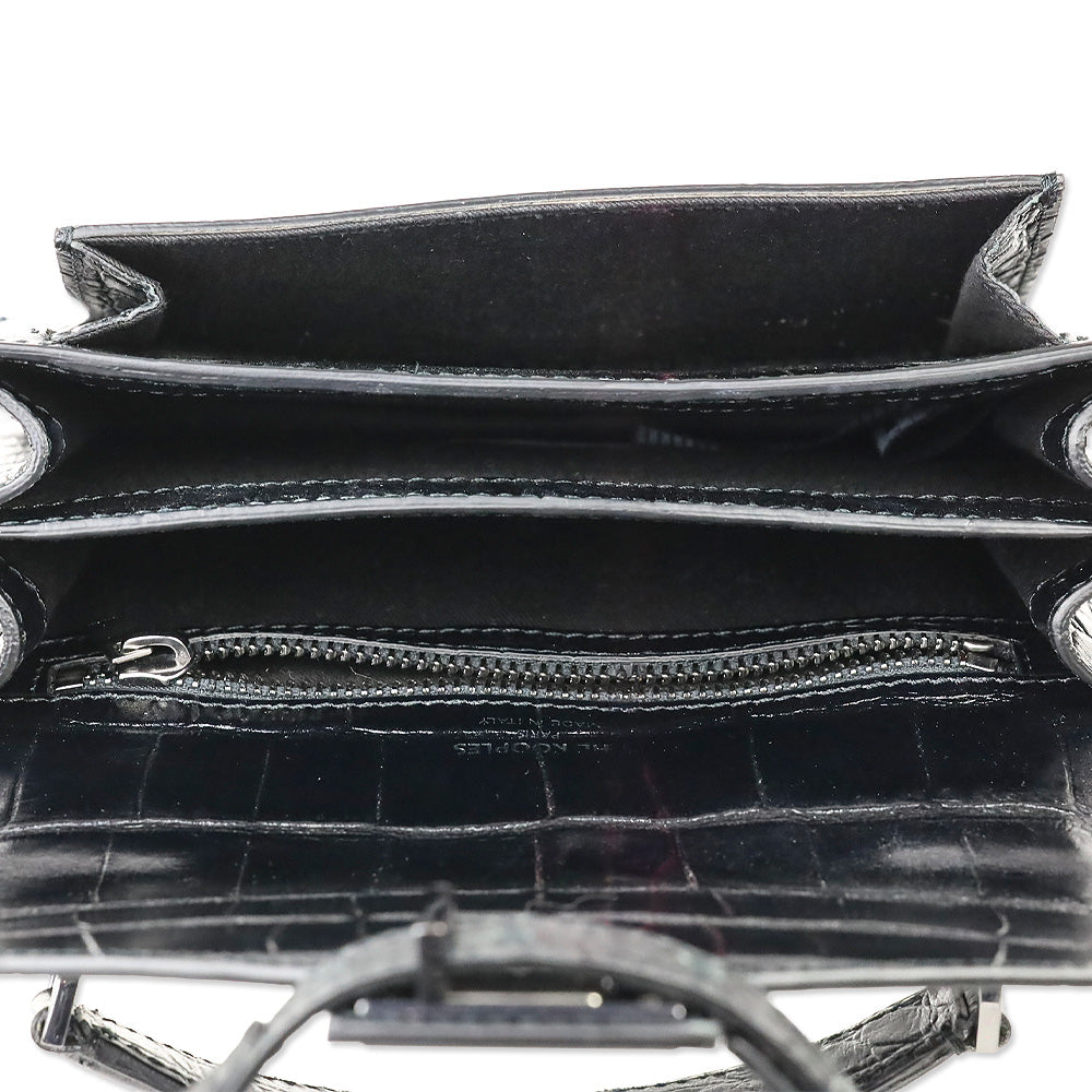 The Kooples Black Croc Embossed Leather Medium Emily Crossbody Bag