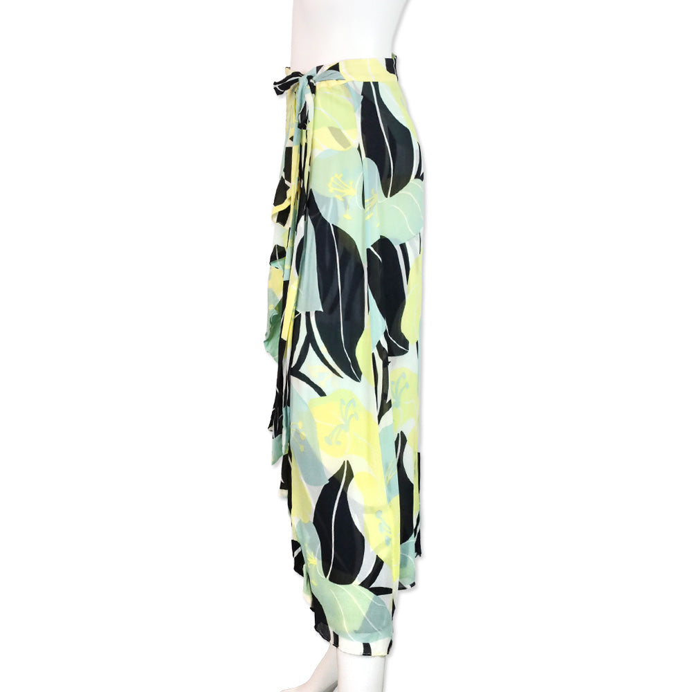 The Kooples Green Multi Floral Wrap Midi Skirt