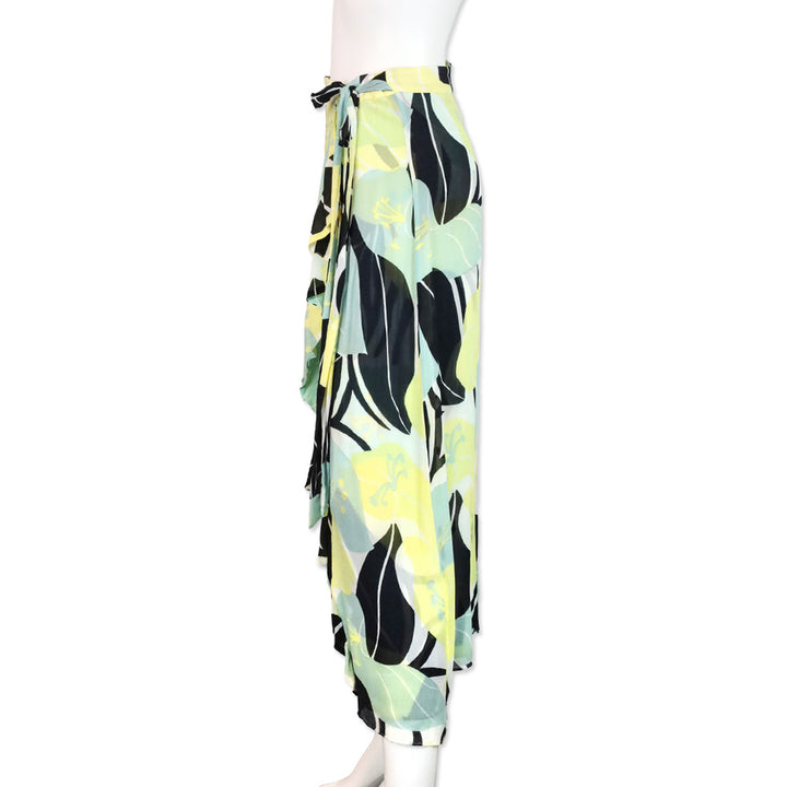 The Kooples Green Multi Floral Wrap Midi Skirt
