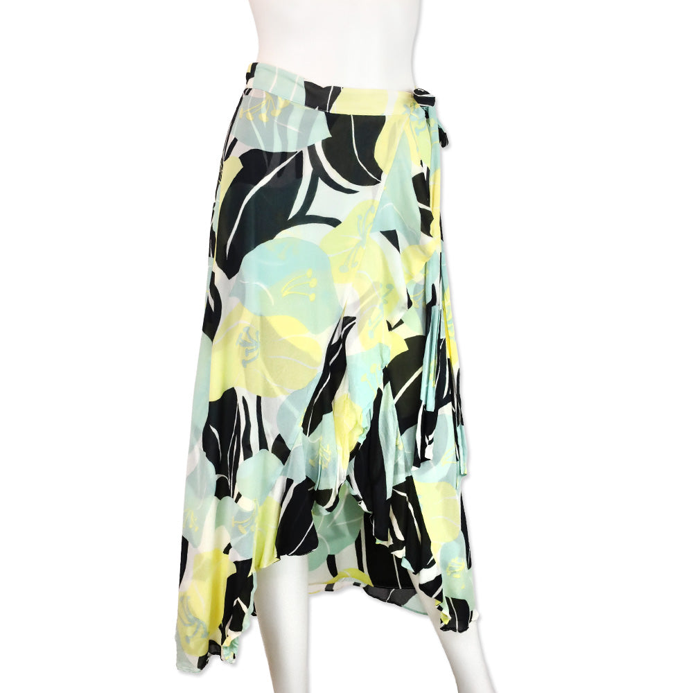 The Kooples Green Multi Floral Wrap Midi Skirt