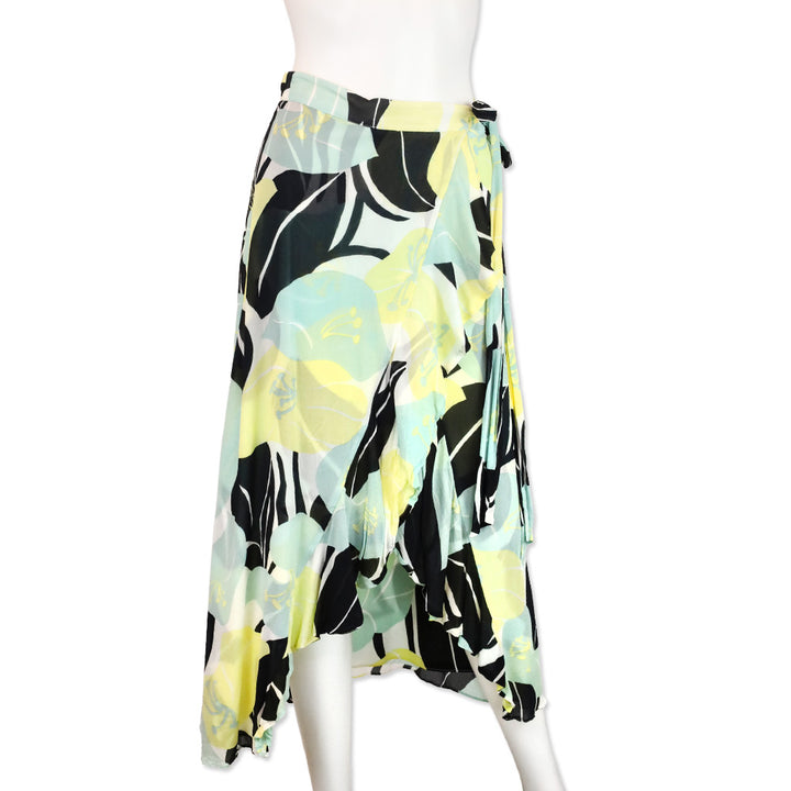 The Kooples Green Multi Floral Wrap Midi Skirt