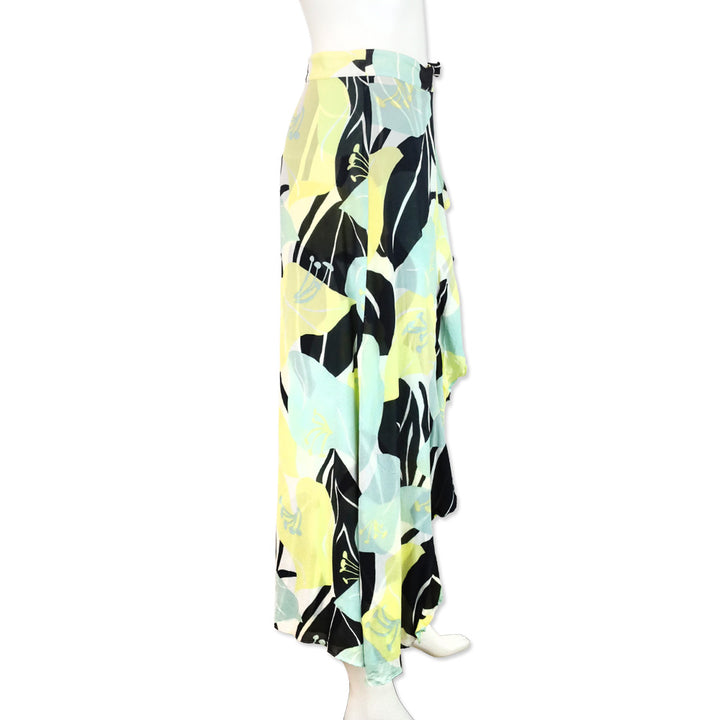The Kooples Green Multi Floral Wrap Midi Skirt