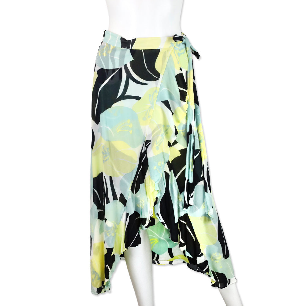 The Kooples Green Multi Floral Wrap Midi Skirt