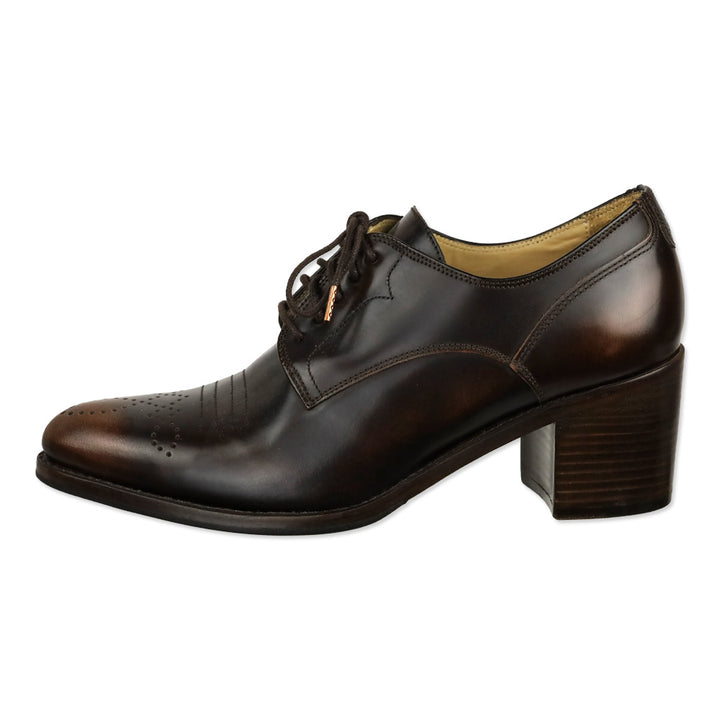 The Office of Angela Scott Brown Leather Miss Button Midheel Derby