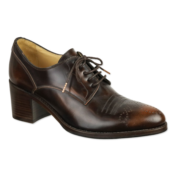 The Office of Angela Scott Brown Leather Miss Button Midheel Derby