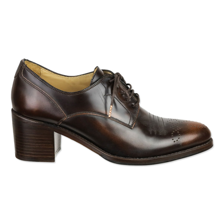 The Office of Angela Scott Brown Leather Miss Button Midheel Derby