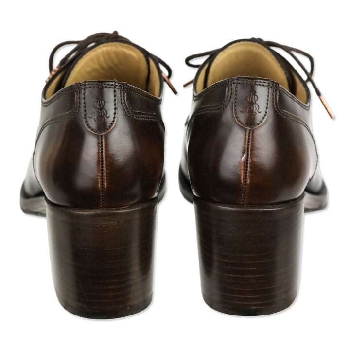 The Office of Angela Scott Brown Leather Miss Button Midheel Derby