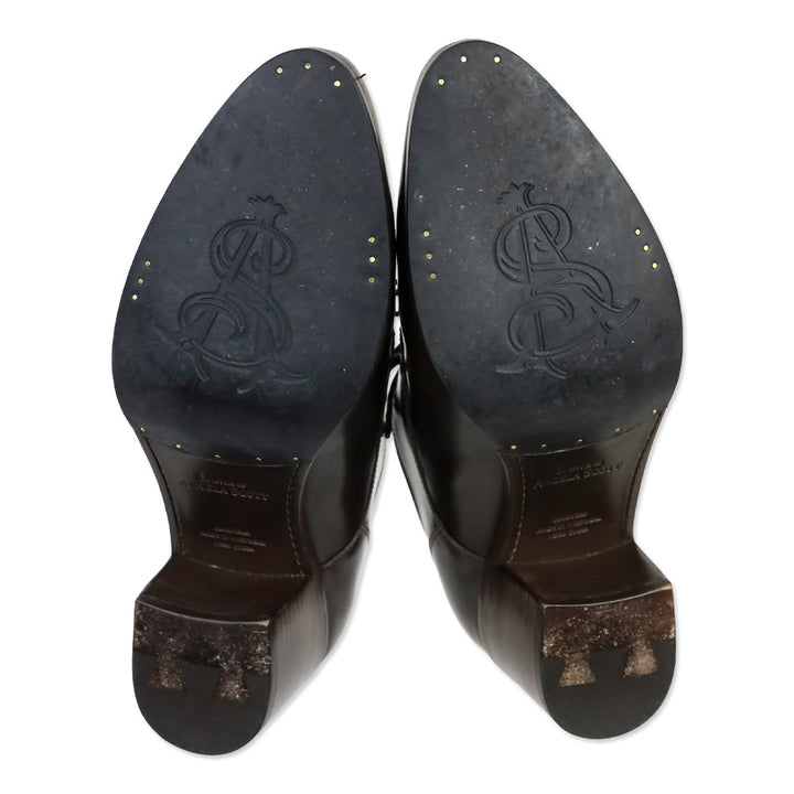 The Office of Angela Scott Brown Leather Miss Button Midheel Derby