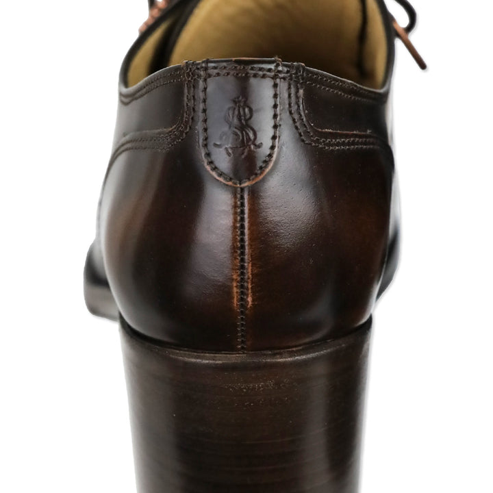 The Office of Angela Scott Brown Leather Miss Button Midheel Derby