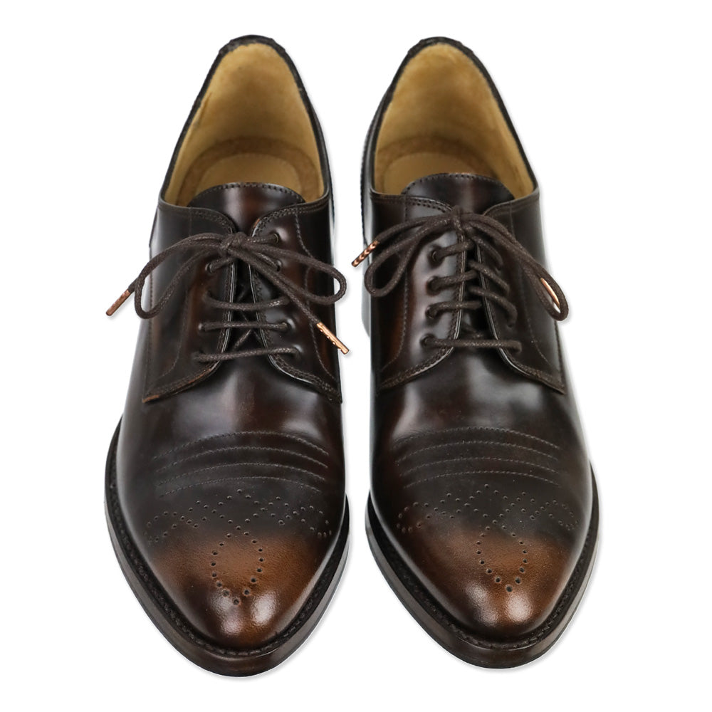 The Office of Angela Scott Brown Leather Miss Button Midheel Derby