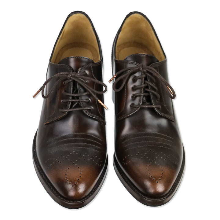 The Office of Angela Scott Brown Leather Miss Button Midheel Derby