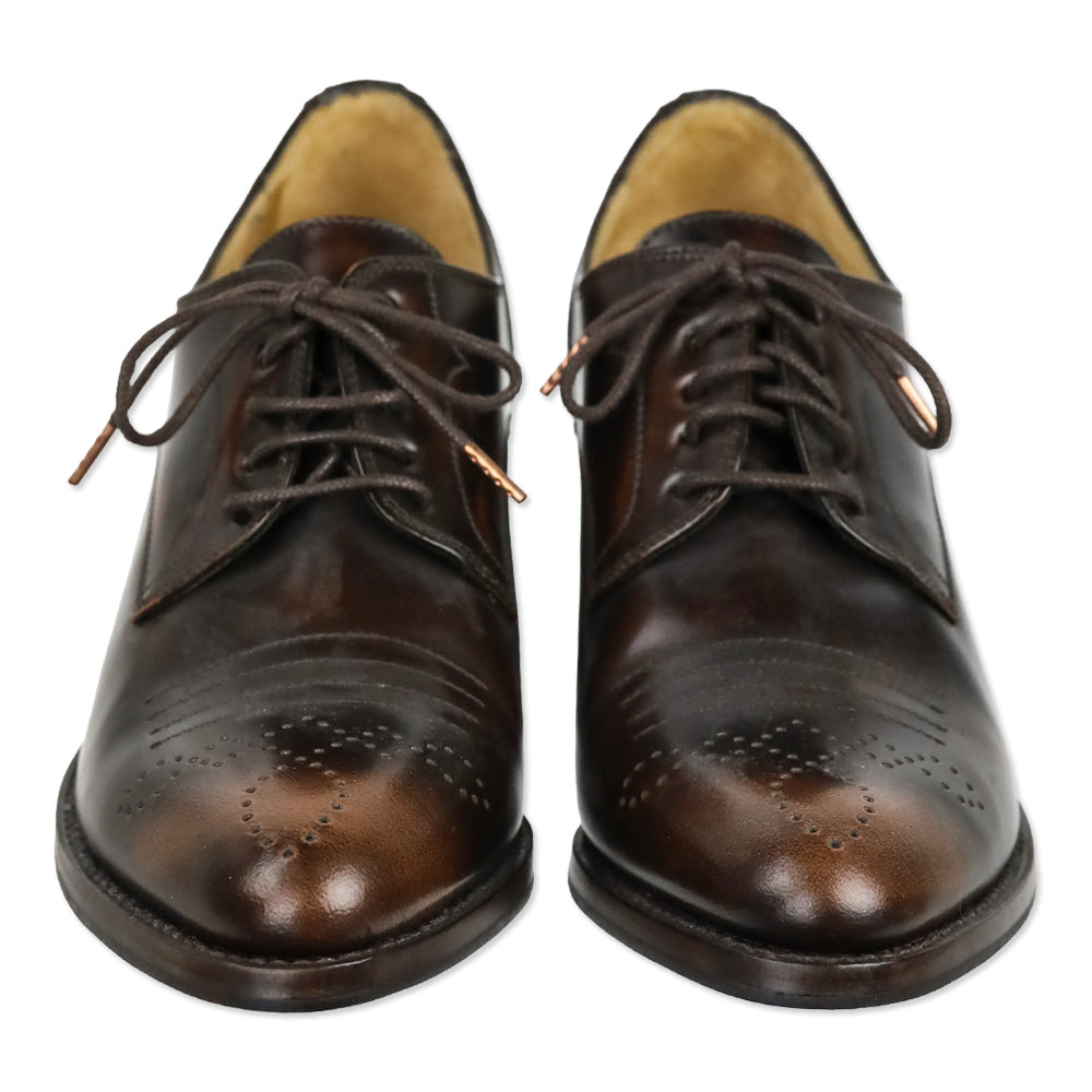 The Office of Angela Scott Brown Leather Miss Button Midheel Derby
