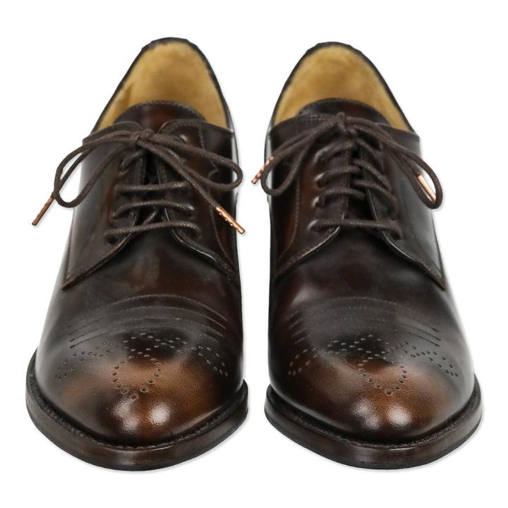 The Office of Angela Scott Brown Leather Miss Button Midheel Derby