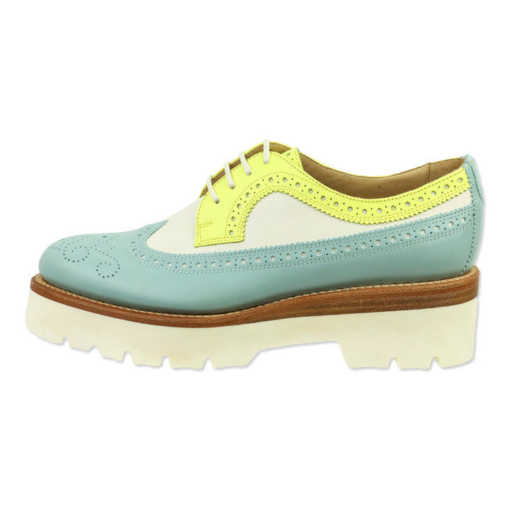 The Office of Angela Scott Neon Seafoam Miss Lucy Wingtip Platform Derby