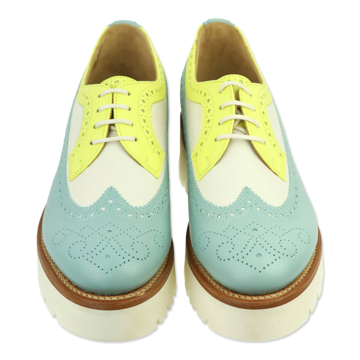 The Office of Angela Scott Neon Seafoam Miss Lucy Wingtip Platform Derby