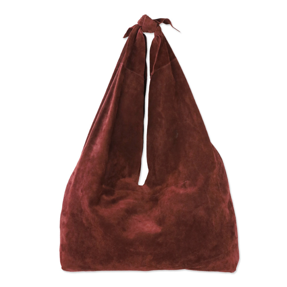 The Row Burgundy Suede Bindle Knot Hobo