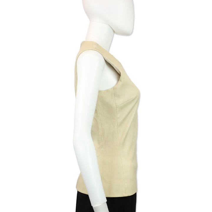 The Row Cream Leather Sleeveless Top