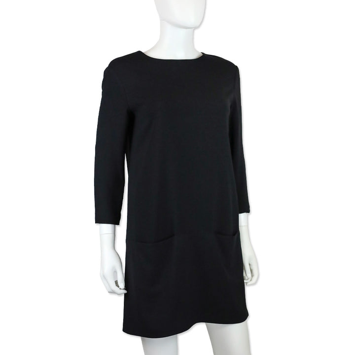 The Row Marina Black Crepe 3/4 Sleeve Pocket Mini Shift Dress