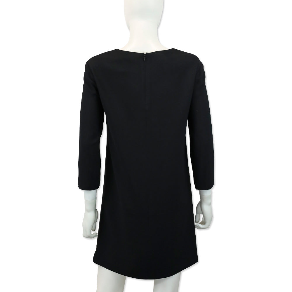 The Row Marina Black Crepe 3/4 Sleeve Pocket Mini Shift Dress