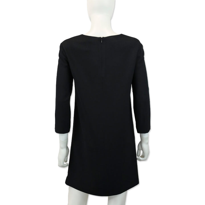 The Row Marina Black Crepe 3/4 Sleeve Pocket Mini Shift Dress