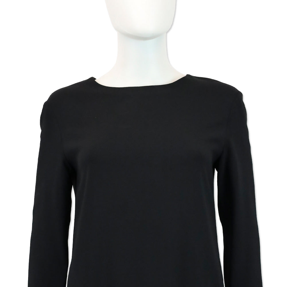 The Row Marina Black Crepe 3/4 Sleeve Pocket Mini Shift Dress