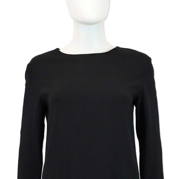 The Row Marina Black Crepe 3/4 Sleeve Pocket Mini Shift Dress