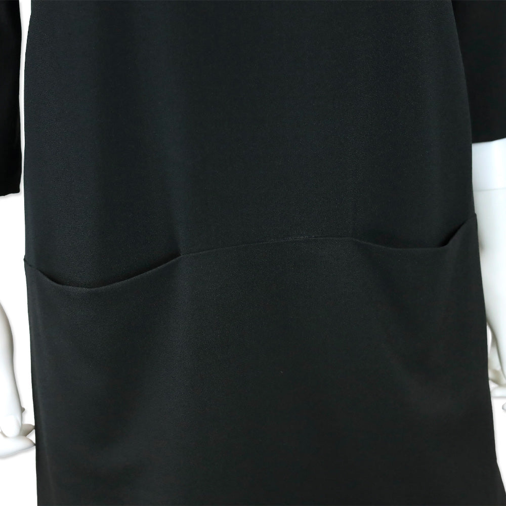 The Row Marina Black Crepe 3/4 Sleeve Pocket Mini Shift Dress