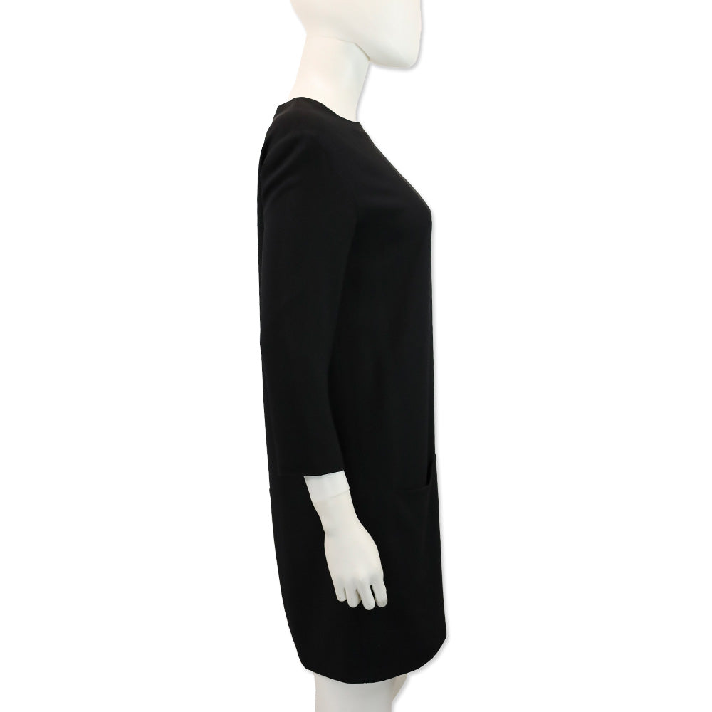 The Row Marina Black Crepe 3/4 Sleeve Pocket Mini Shift Dress