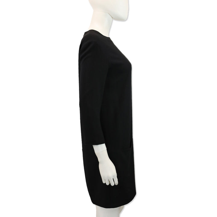 The Row Marina Black Crepe 3/4 Sleeve Pocket Mini Shift Dress