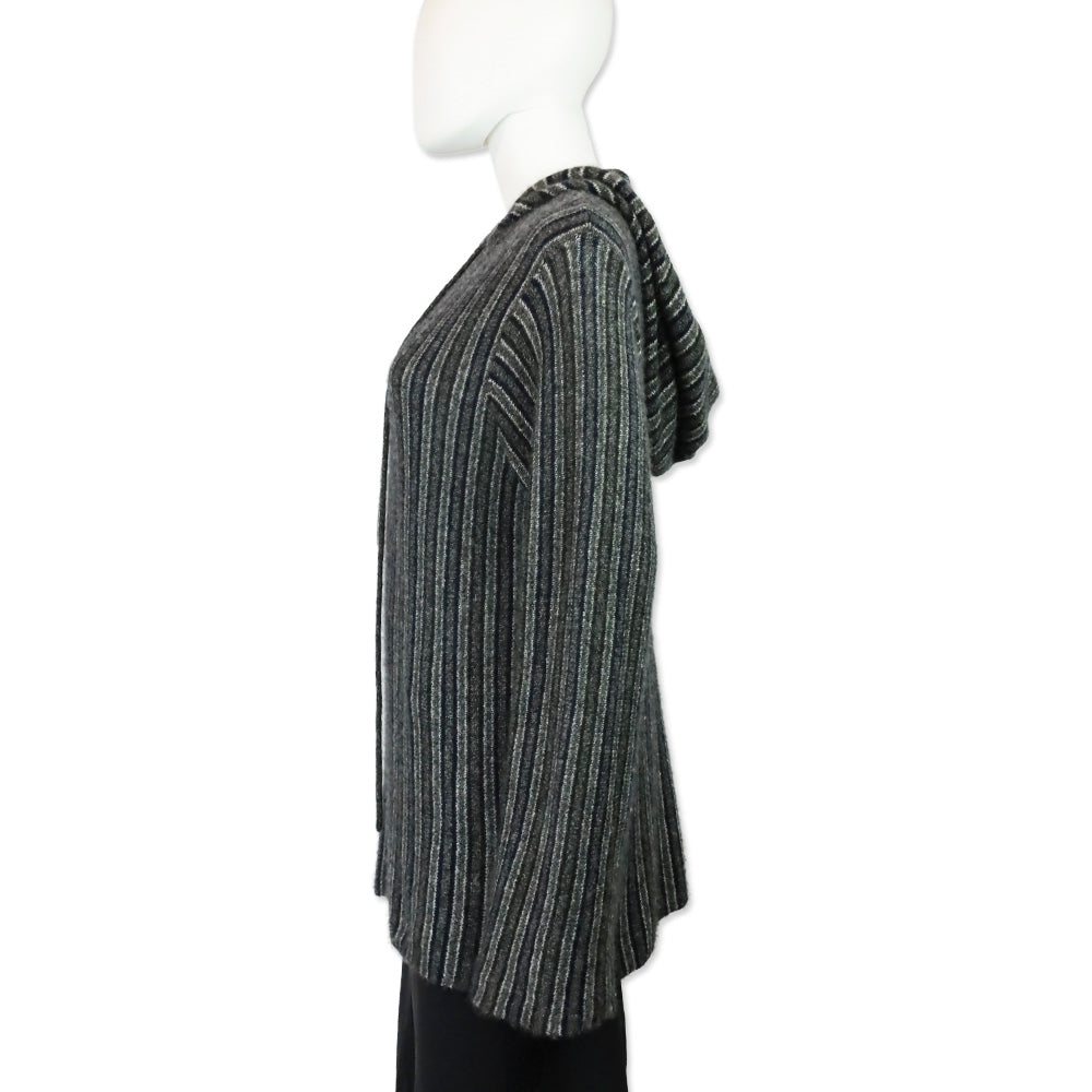 The Row Navy & Charcoal Striped Cashmere Silk Hoodie
