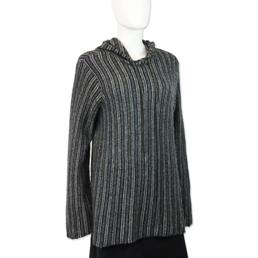 The Row Navy & Charcoal Striped Cashmere Silk Hoodie