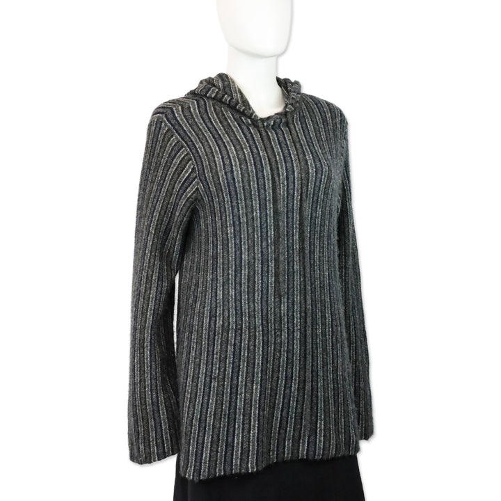 The Row Navy & Charcoal Striped Cashmere Silk Hoodie