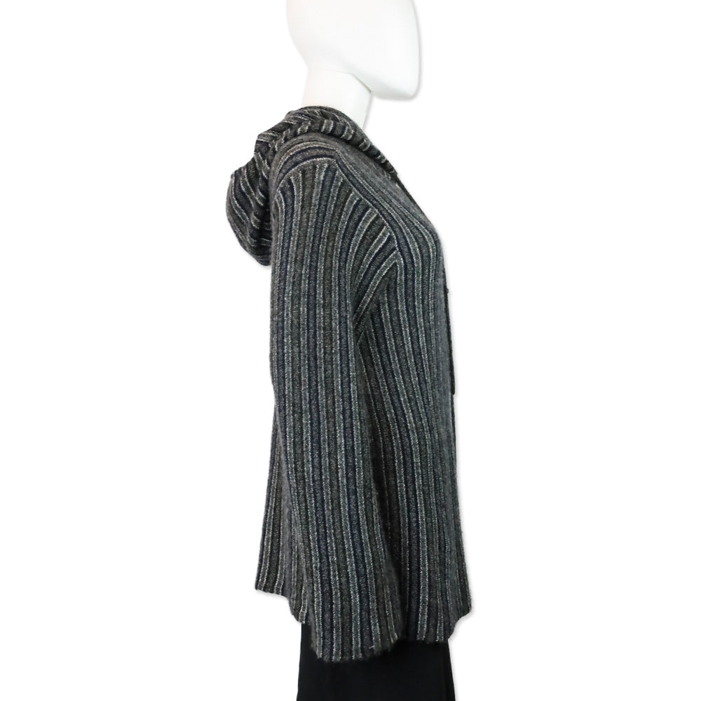 The Row Navy & Charcoal Striped Cashmere Silk Hoodie