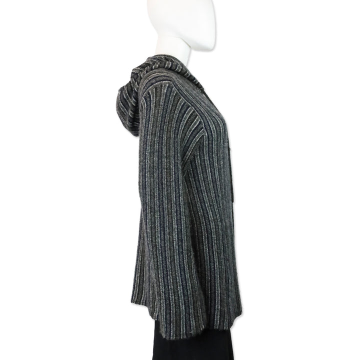 The Row Navy & Charcoal Striped Cashmere Silk Hoodie
