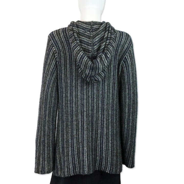 The Row Navy & Charcoal Striped Cashmere Silk Hoodie