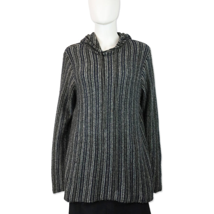 The Row Navy & Charcoal Striped Cashmere Silk Hoodie