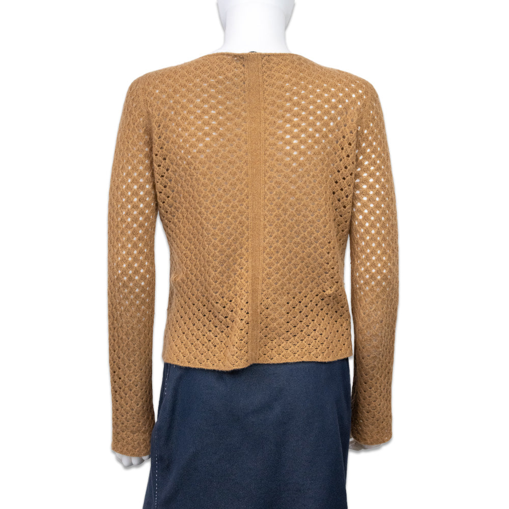 The Row Tan Cropped Cashmere Crochet Sweater