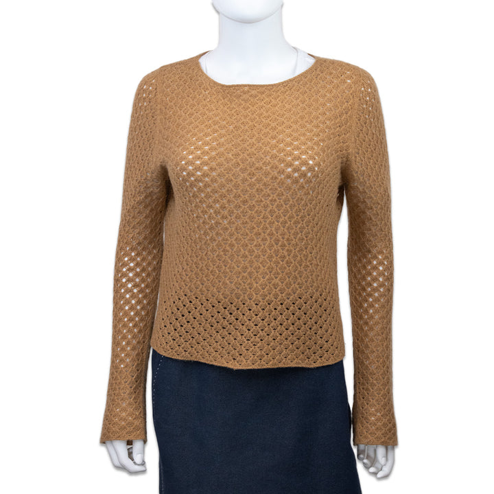 The Row Tan Cropped Cashmere Crochet Sweater