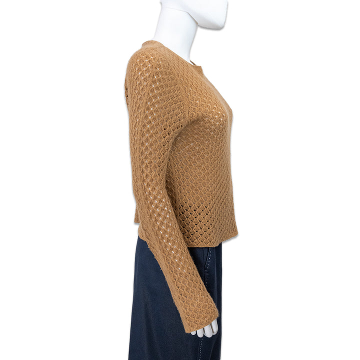 The Row Tan Cropped Cashmere Crochet Sweater