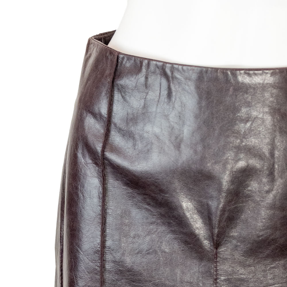 The Wrights Burgundy Leather Mid Rise Pencil Skirt