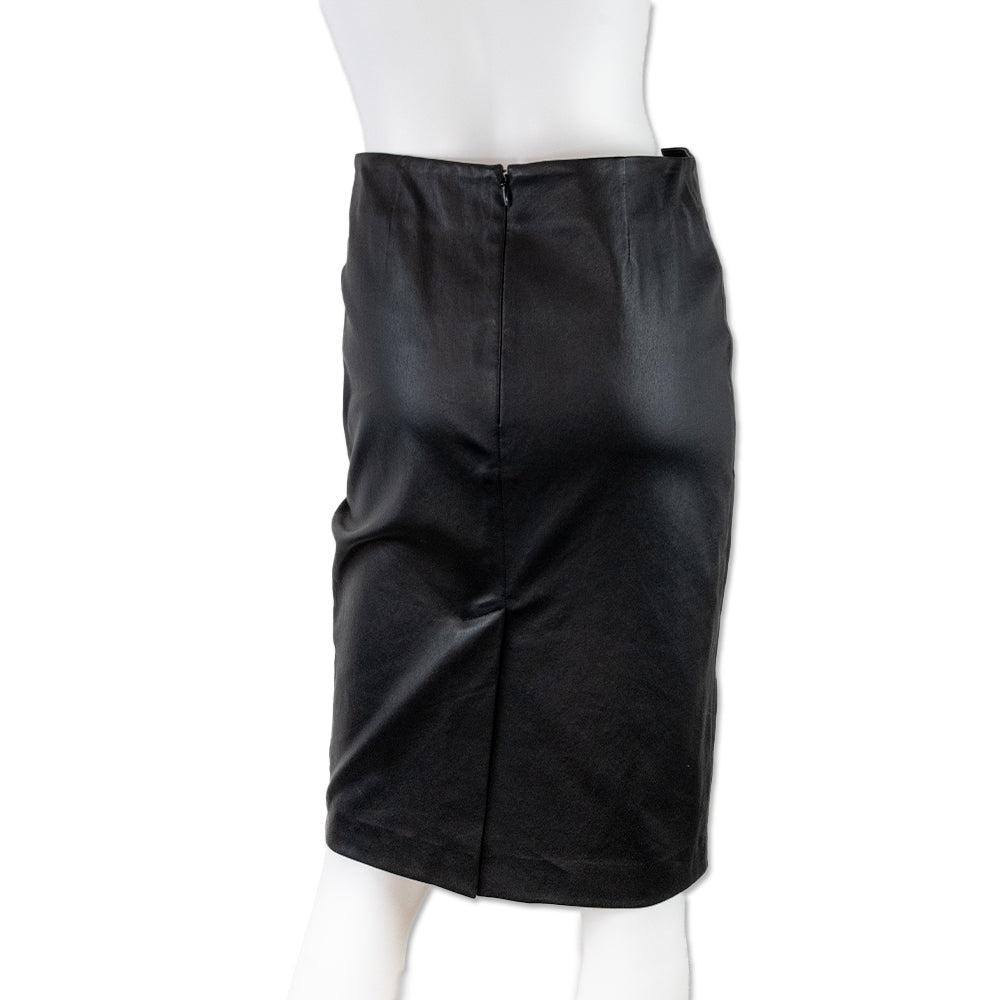 Theory Black Leather Midi Pencil Skirt