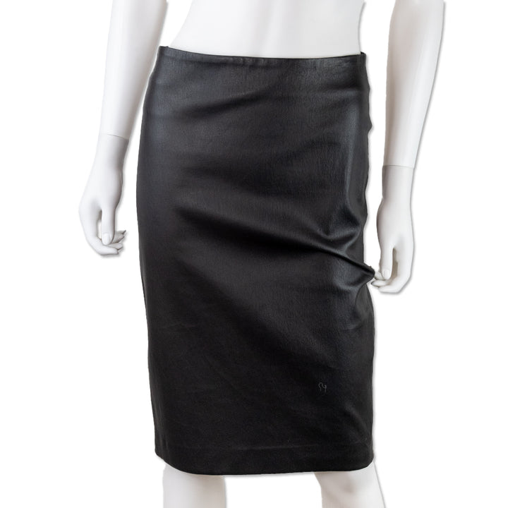 Theory Black Leather Midi Pencil Skirt