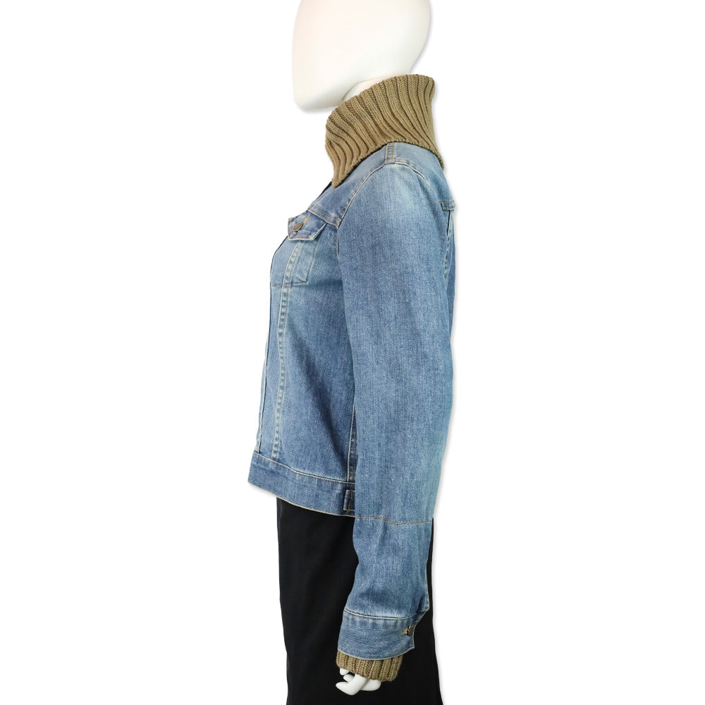 Theory Ribbed Knit Funnel Collar & Cuffs Denim Jacket