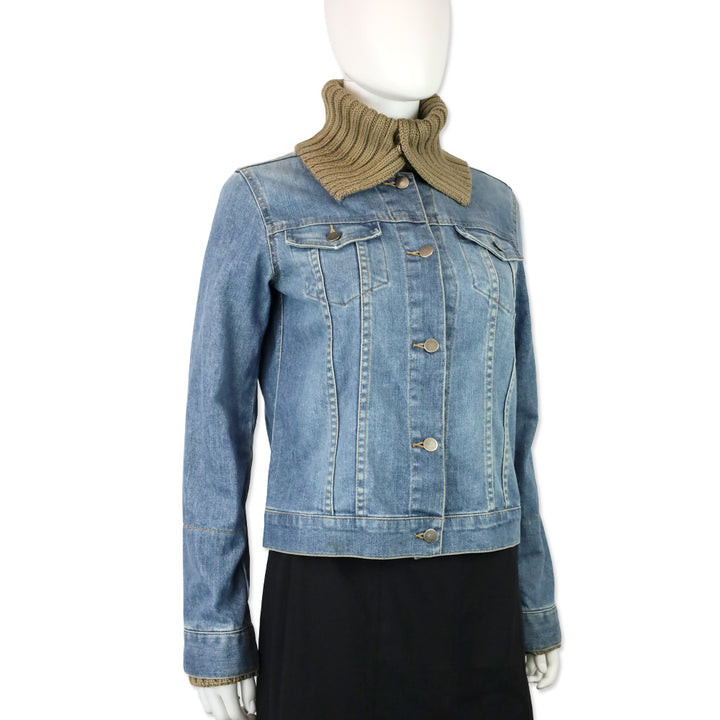 Theory Ribbed Knit Funnel Collar & Cuffs Denim Jacket