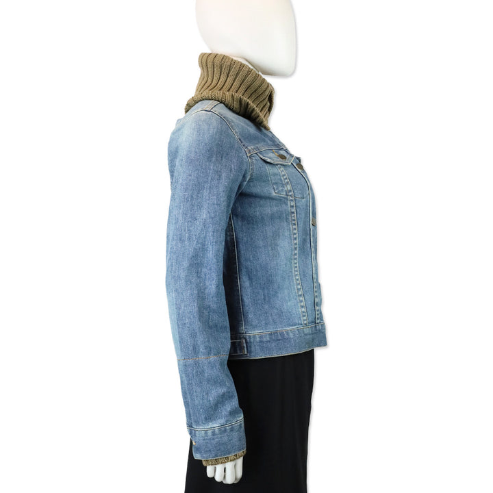 Theory Ribbed Knit Funnel Collar & Cuffs Denim Jacket