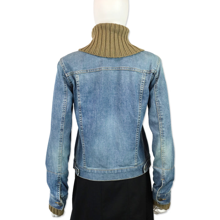 Theory Ribbed Knit Funnel Collar & Cuffs Denim Jacket