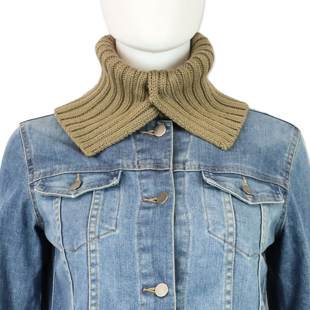 Theory Ribbed Knit Funnel Collar & Cuffs Denim Jacket