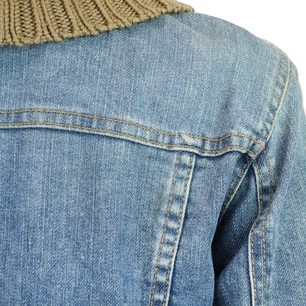 Theory Ribbed Knit Funnel Collar & Cuffs Denim Jacket